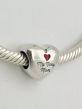 Pandora My nauy mom Heart Bead Charm Travel Pendant, S925 Silver Jewelry
